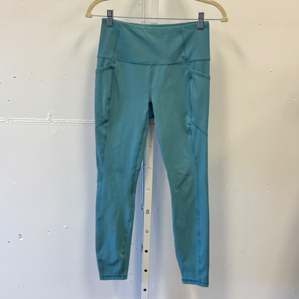 RBX Teal Blue High Waisted Activewear 7/8 Cropped Leggings with Pockets Small